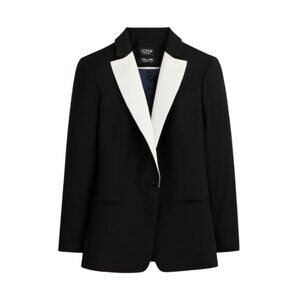 NWT JCrew Tuxedo Blazer Jacket Womens 8 Black White Italian Wool BV208 Coat NEW